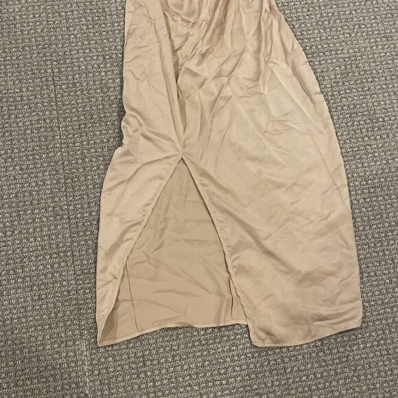 PrettyLittleThing Dress Womens 10 Rust Cowl Neck Satin Midi Tan Slit Nude - Picture 4 of 6